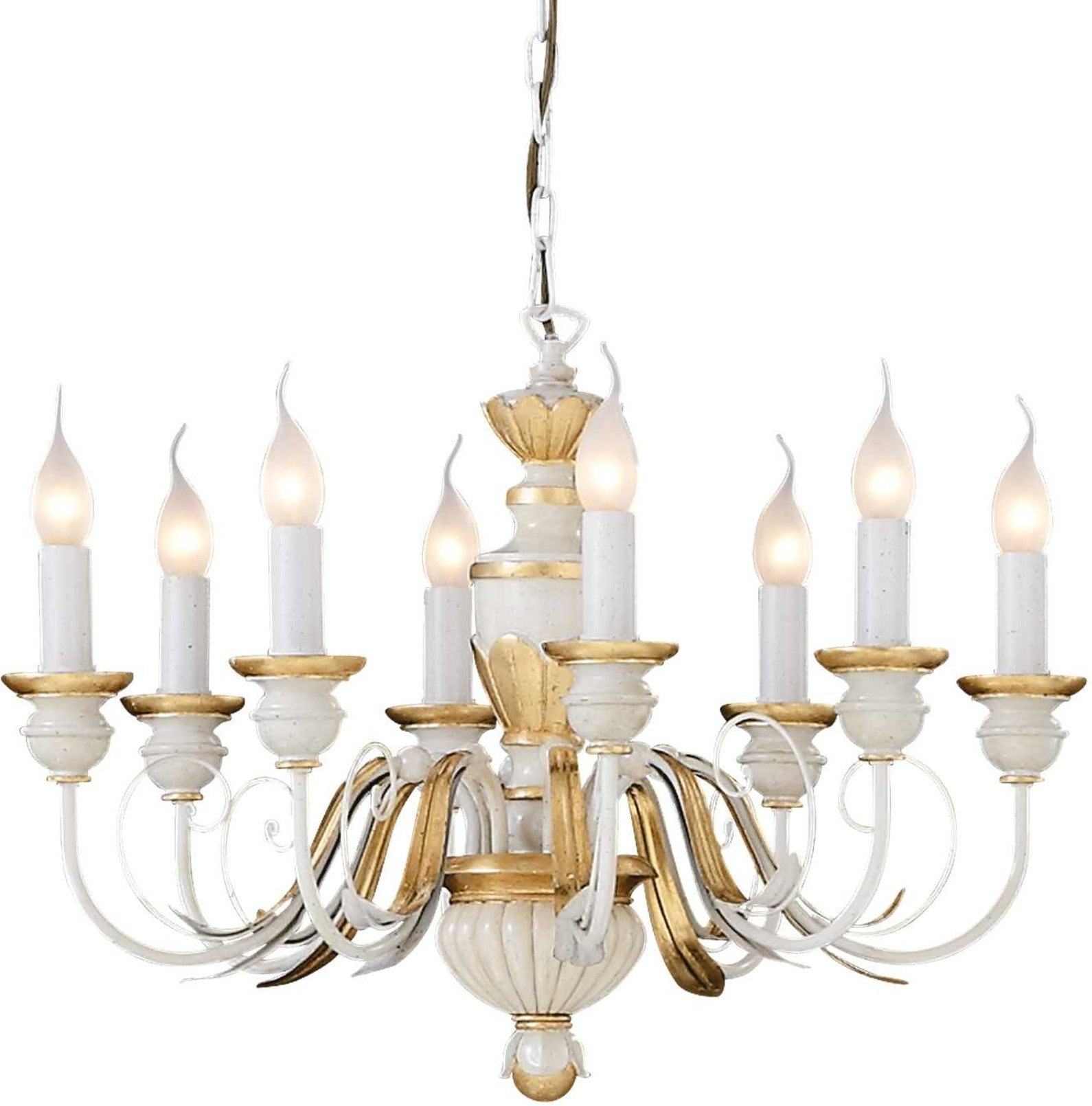 Pendellampe Ideal Lux Firenze Loftlampe Hvid Med Bladguld ø64xh45-105   8xe14