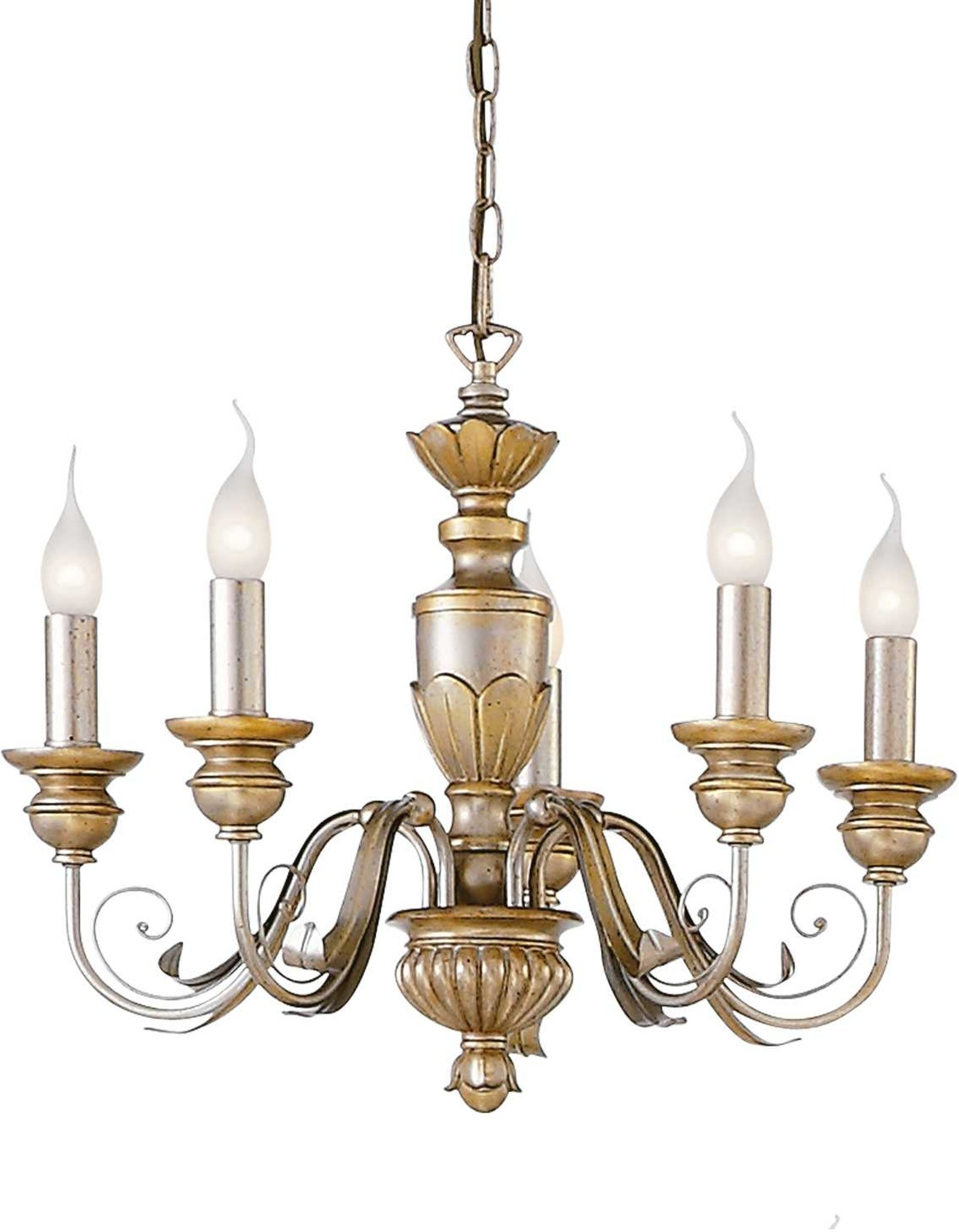 Pendellampe Ideal Lux Firenze ø55   Bladdetalje Metal Bladguld Justerbar Højde 45-105   E14 Ip20