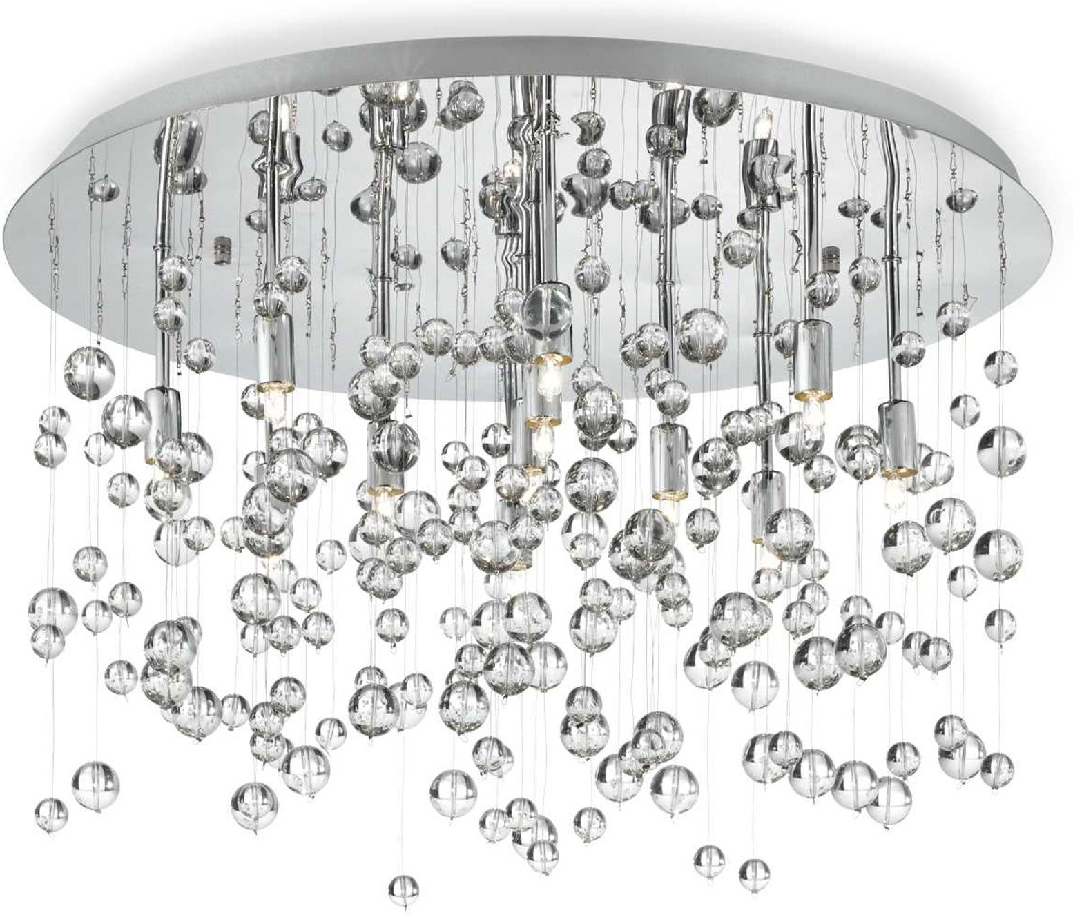 Indendørs Loftslampe Ideal Lux Neve ø40     H31     Krom Hvid Ramme Med Dekorative Glaskugler