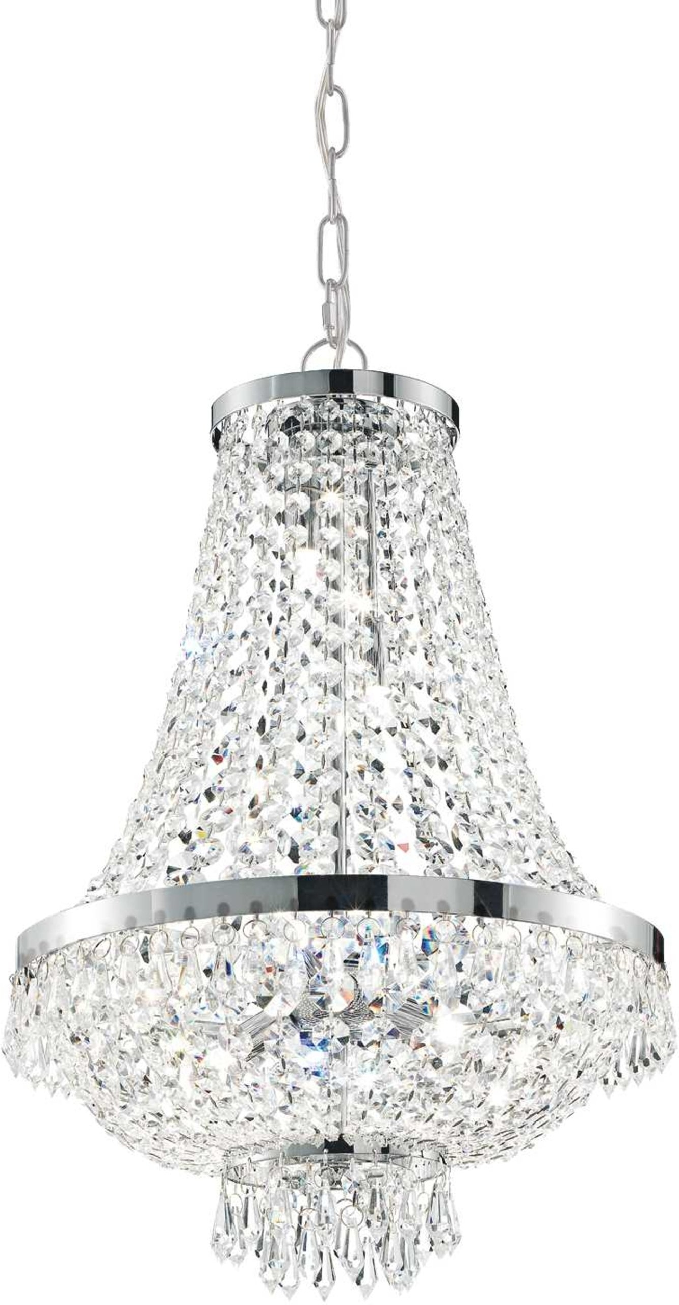 Pendellampe Ideal Lux Caesar ø380   Krom Med Krystaldetaljer Justerbar Højde 800-1700
