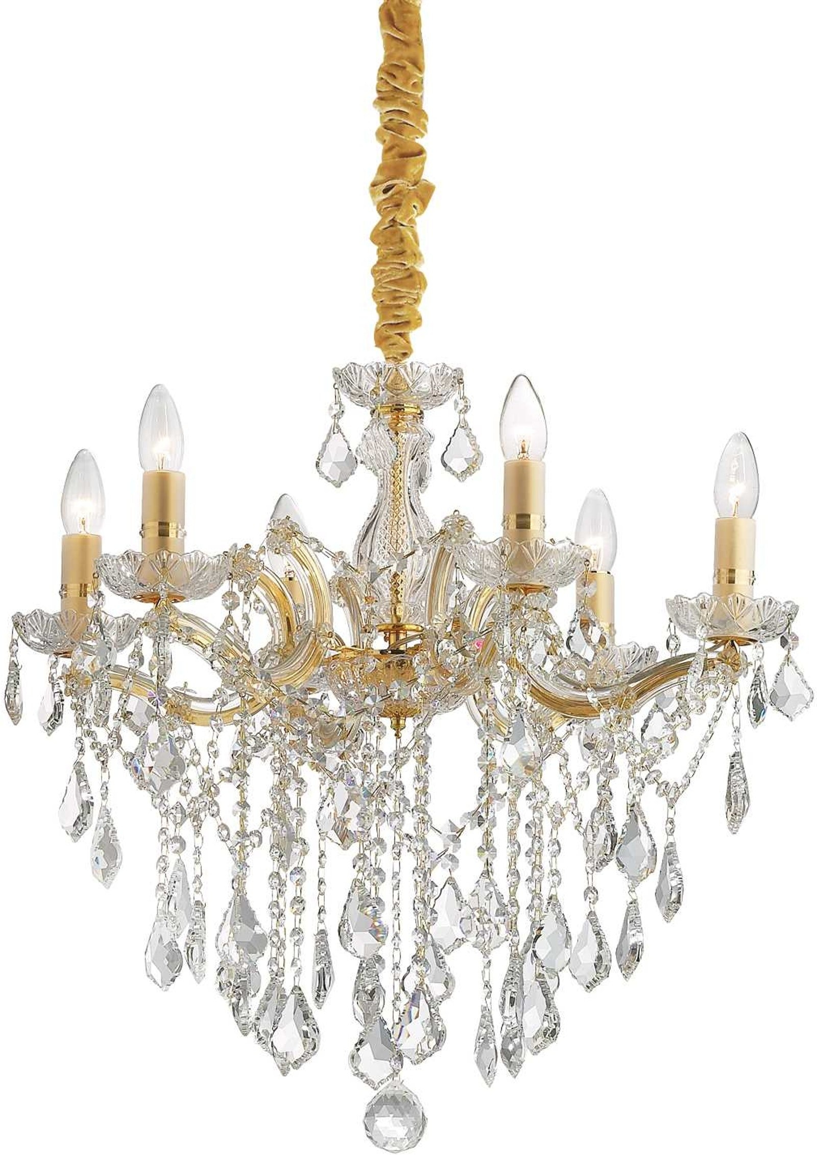 Pendellampe Ideal Lux Florian ø60   Glas Guld Messing Med Kromdetaljer