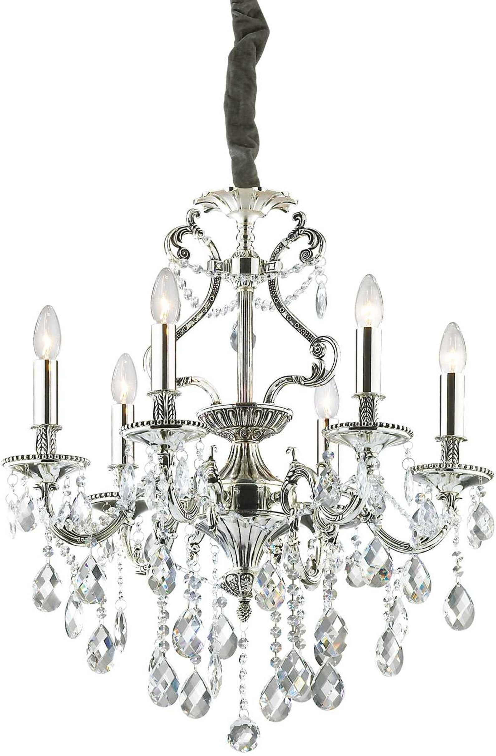 Pendel Lampe Ideal Lux Gioconda ø62   H93-118   Med Krystalvedhæng Antik Sølv