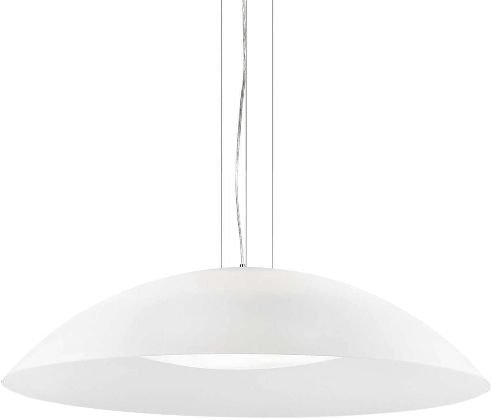 Pendel Lampe Ideal Lux Lena Glas Hvid Krom ø74   Justerbar Højde 25 234   3xe27 Ophængslampe
