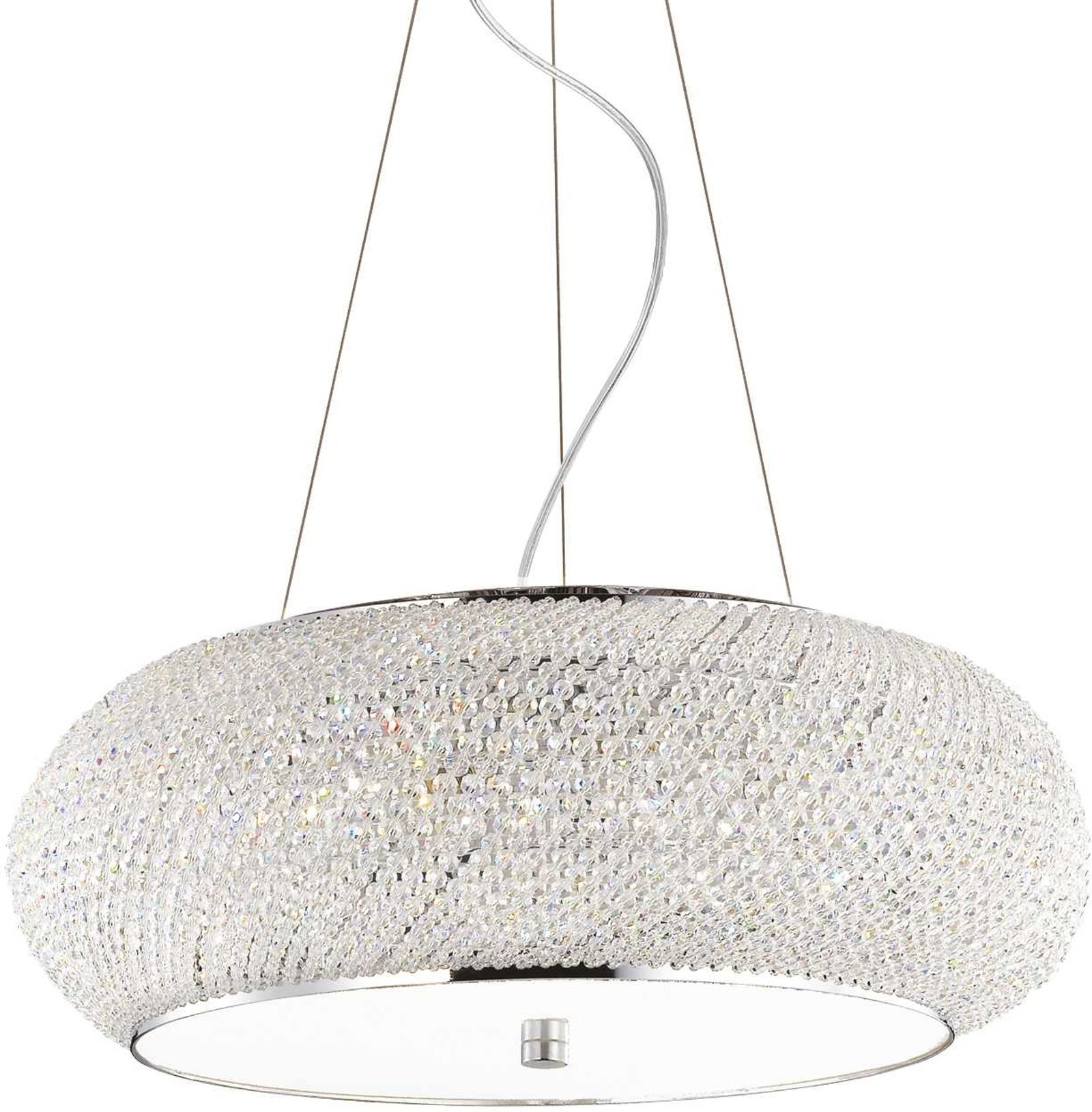 Pendel Lampe Ideal Lux Pasha ø55   Justerbar H25-234   Krom Metal Glas 10xe14 Krystaller
