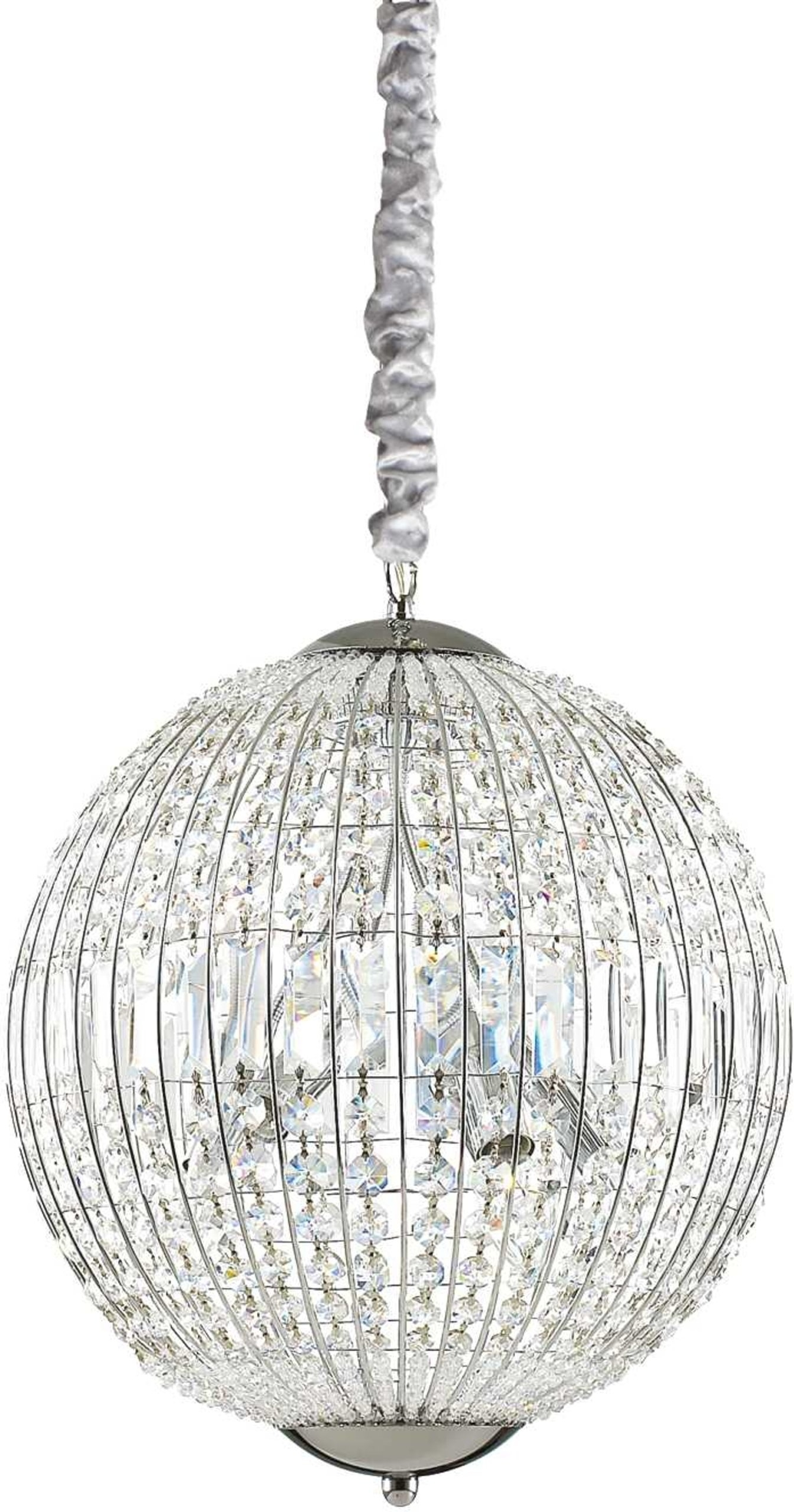 Pendel Lampe Ideal Lux Luxor ø40   Justerbar Højde Krom Med Krystaldråber   G9-pærer