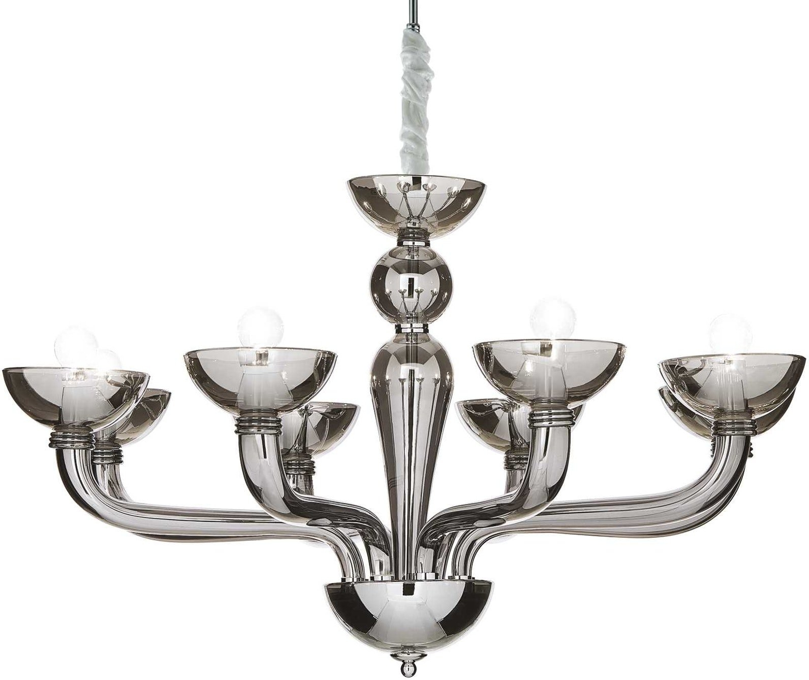 Pendel Lampe Ideal Lux Casanova ø88   Justerbar Højde 70-156   Metal Glas Røg Krom 8ã E14 Indendørs Belysning
