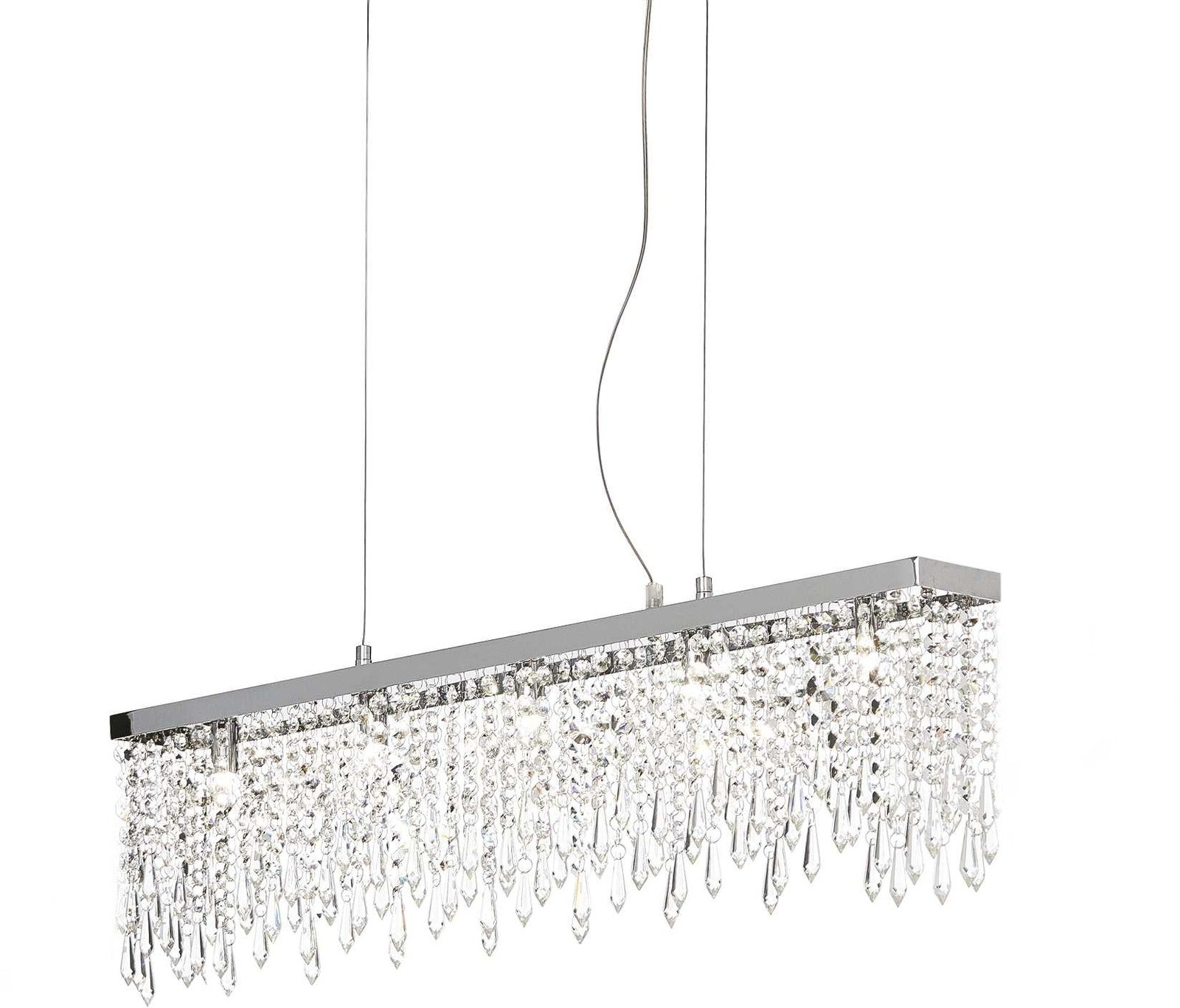 Ideal Lux Giada Pendellampe   Krom   Glas Med Krystalvedhæng  Justerbar Højde 35-120    5xg9-pærer Inkluderet