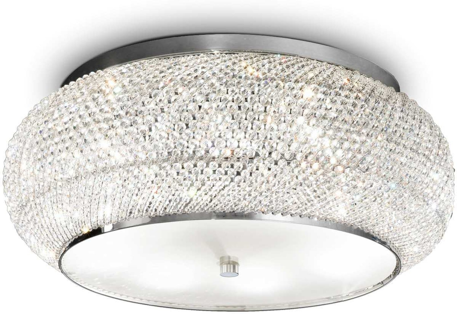 Loftlampe Ideal Lux Pasha Krom Med Krystalperler   Sandblæst Glas ø55   H21