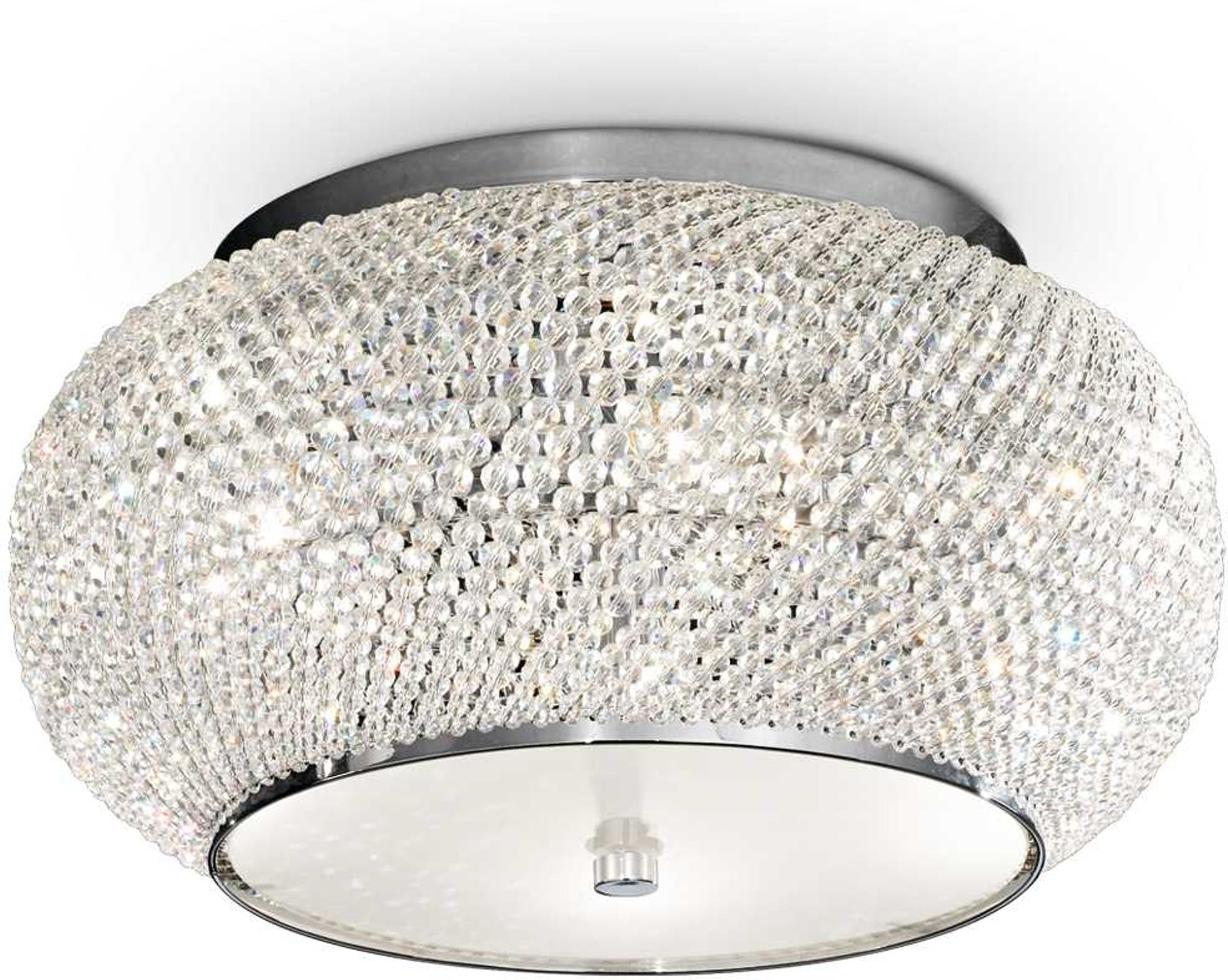 Loftslampe Ideal Lux Pasha ø40   H22   Krom Med Krystalperlesnor 6xe14