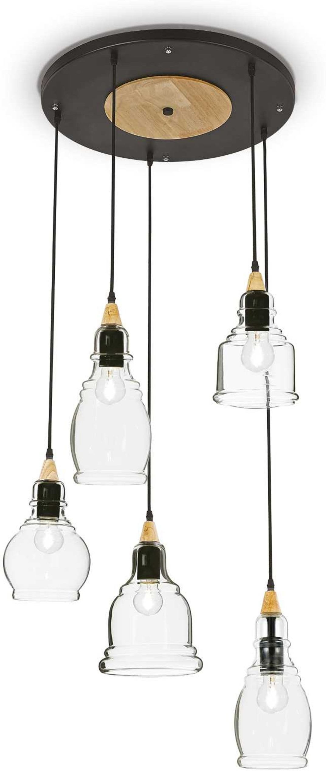 Pendel Lampe Ideal Lux Gretel ø50   H55-132   Højdejusterbar Matsort Metal Glas Træ