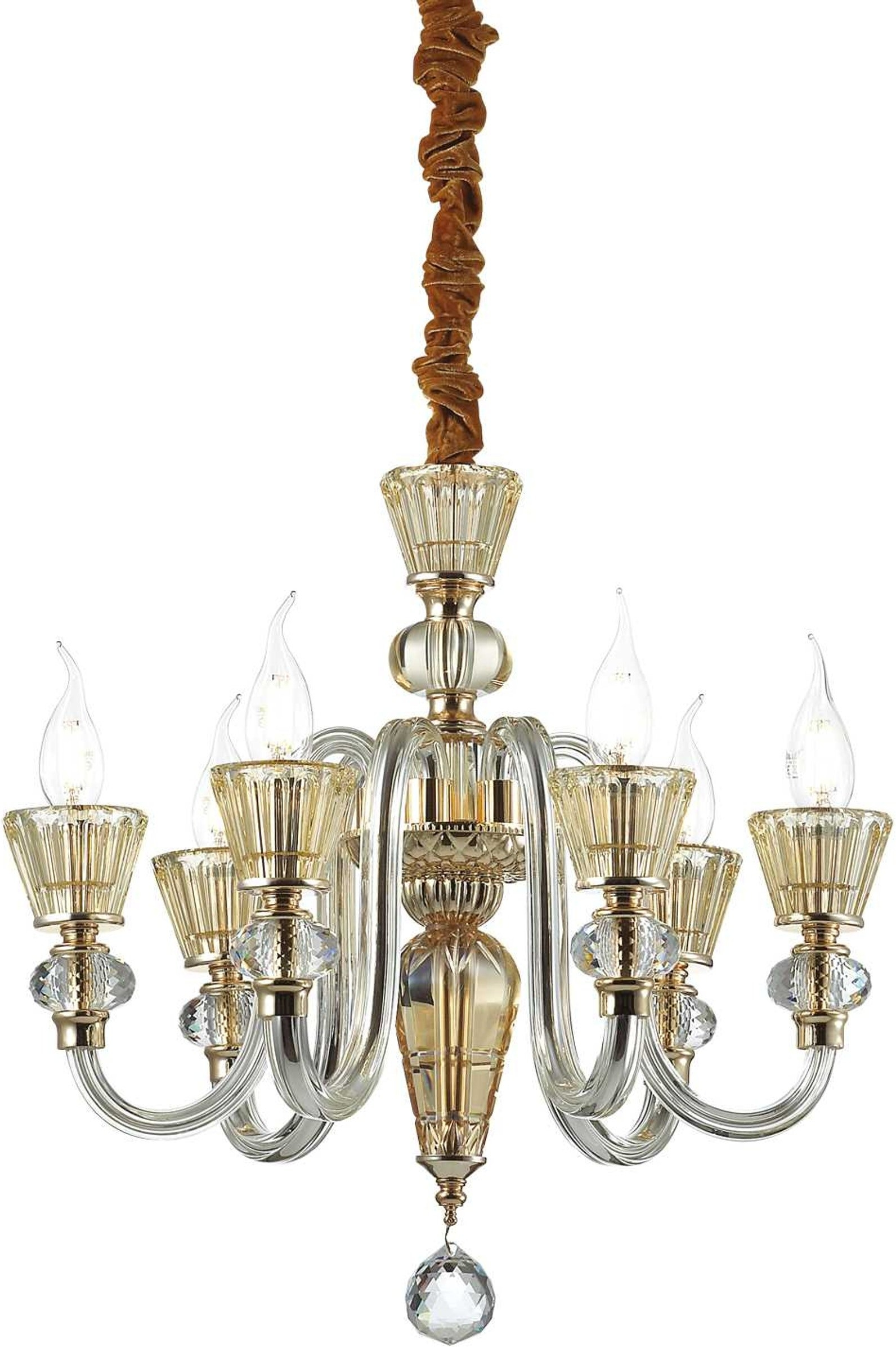 Elegant Pendel Lampe Strauss i Guld og Rav Glas