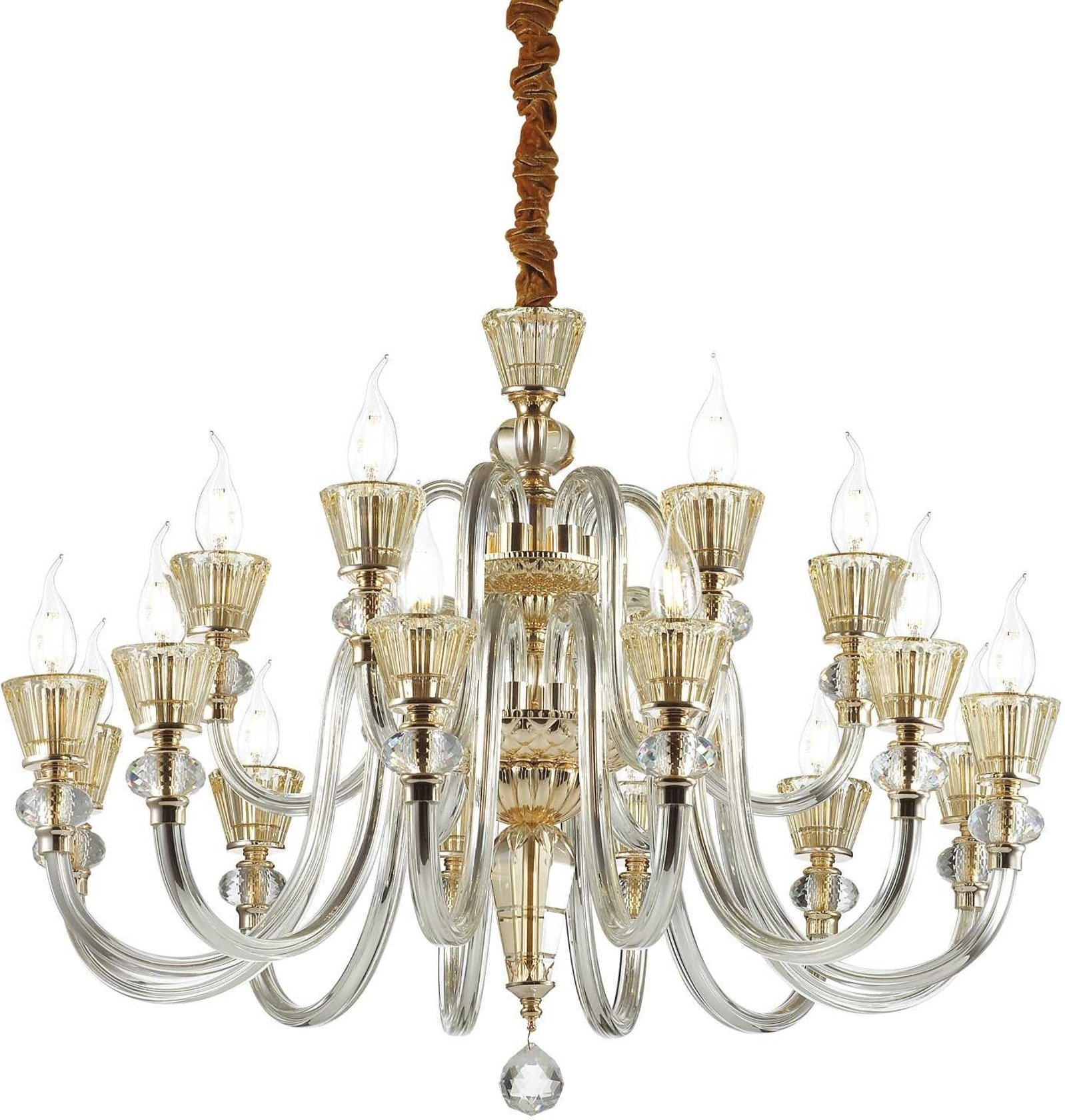 Elegant Strauss Pendel Lampe i Guld og Rav fra Ideal Lux