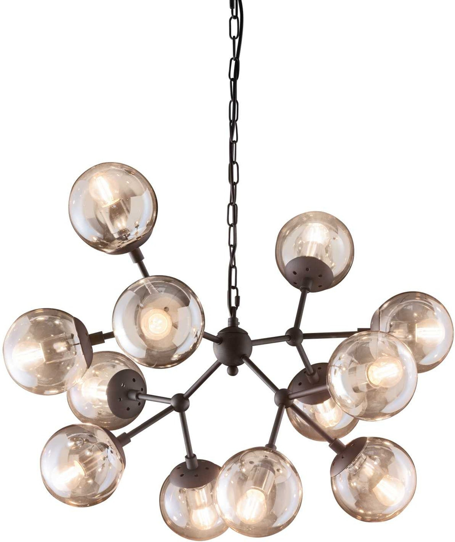 Justerbar Sort Pendellampe med Amber Glas – Elegant Design
