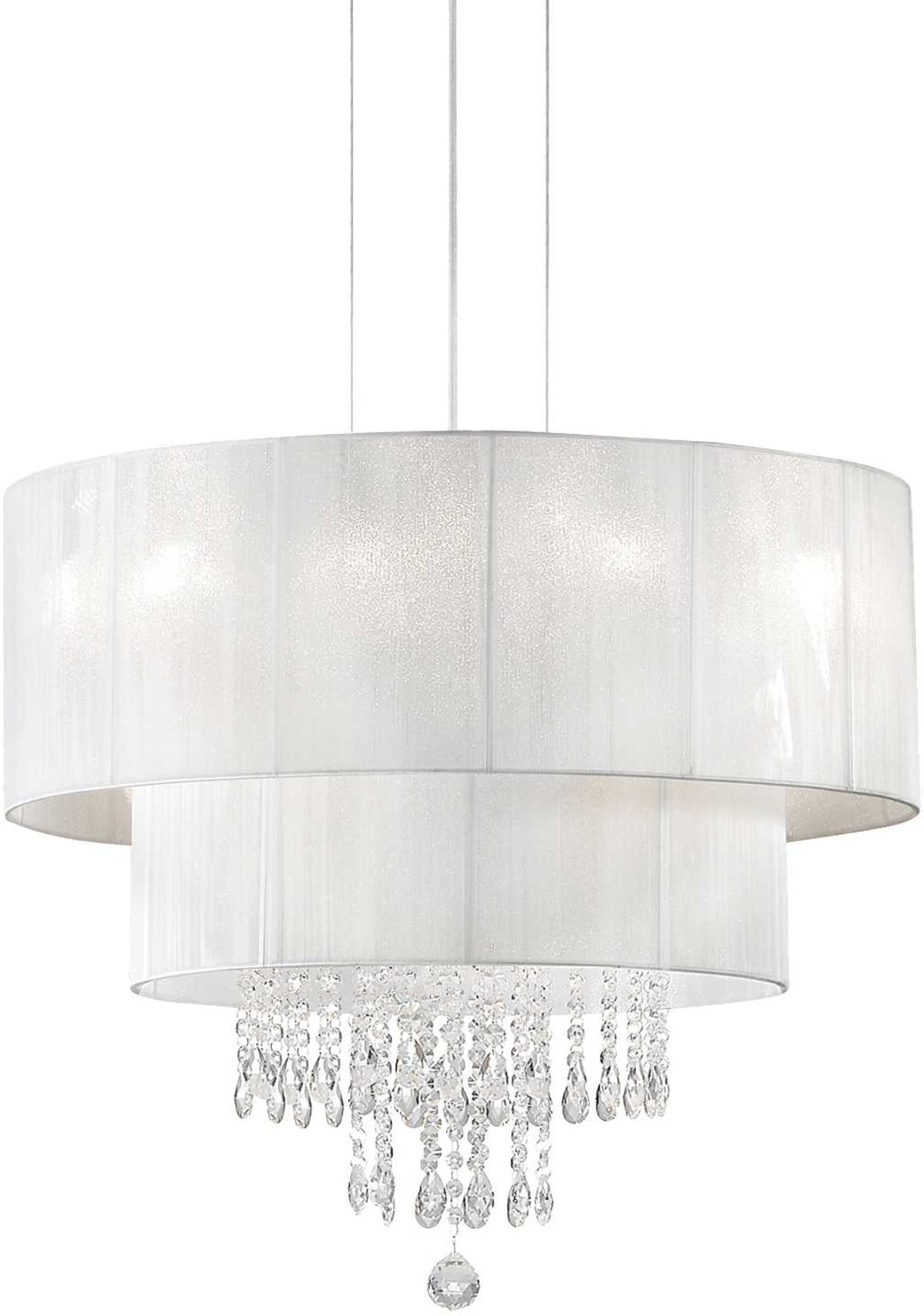 Elegant Pendel Lampe i Hvid Krom med Krystaller - Justérbar