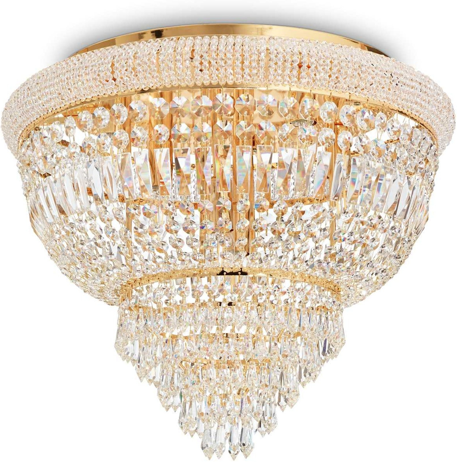 Loftlampe Ideal Lux Dubai i Messing med Krystaller - 52 cm