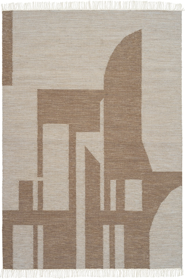 Gulvtæppe Kristina Dam Contemporary Kelim 11x140 Off-white Brun Uld Bomuld