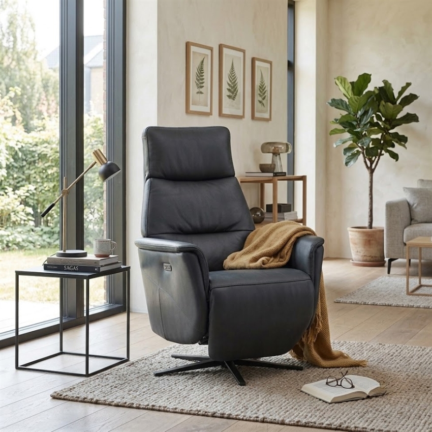 Comfort Living Kim Lænestol Med Motorer Sort Semianilinlæder Møbelsalg