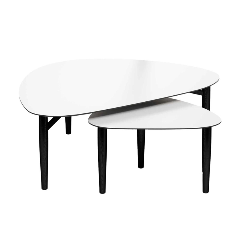 Thomsen Furniture Katrine Sofabordssæt Hvid Laminat    Sort Lakeret     Møbelsalg