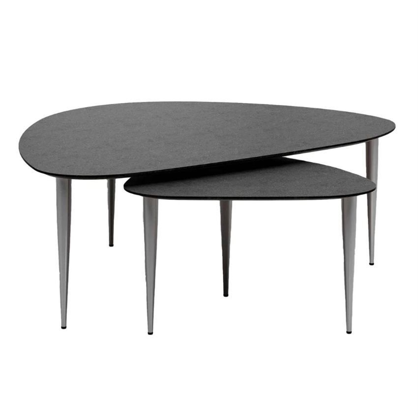 Thomsen Furniture Katrine Sofabordssæt Mørkegrå Stenlook    Børstet Stål   Møbelsalg
