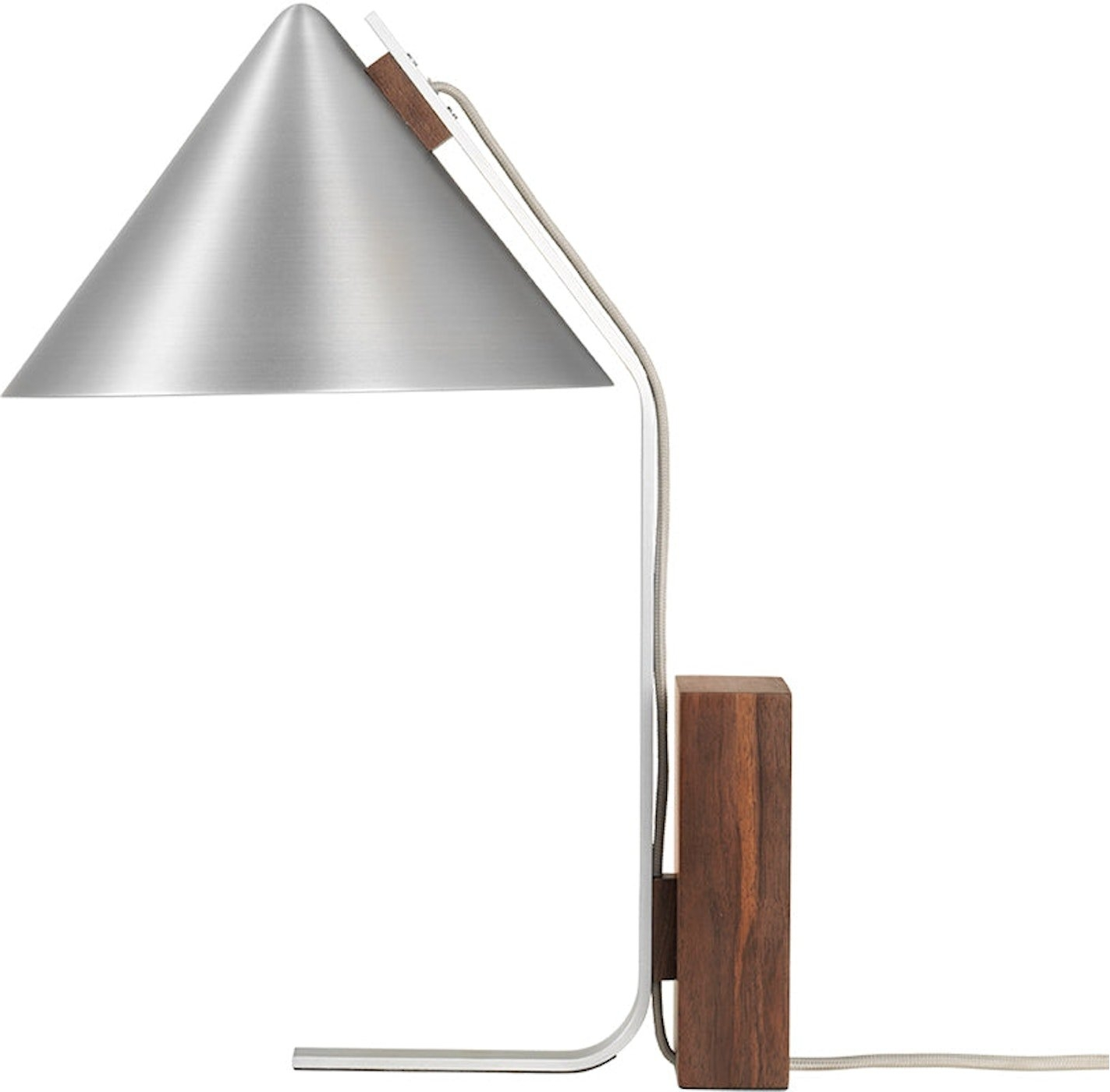 Bordlampe Læselampe Kristina Dam Cone Sølv   Børstet Aluminium   Valnøddetræ ø25ã H44
