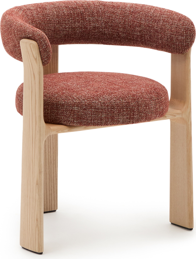 Spisebordsstol Med Armlæn Kave Home Granite Rustik Terracotta Chenille Polstret Fsc-certificeret Asketræ