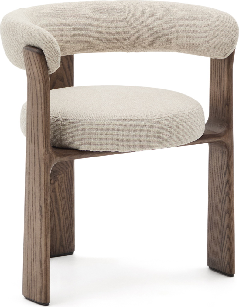 Spisebordsstol Med Armlæn Kave Home Granite Beige Chenille Fsc-asketræ Valnød