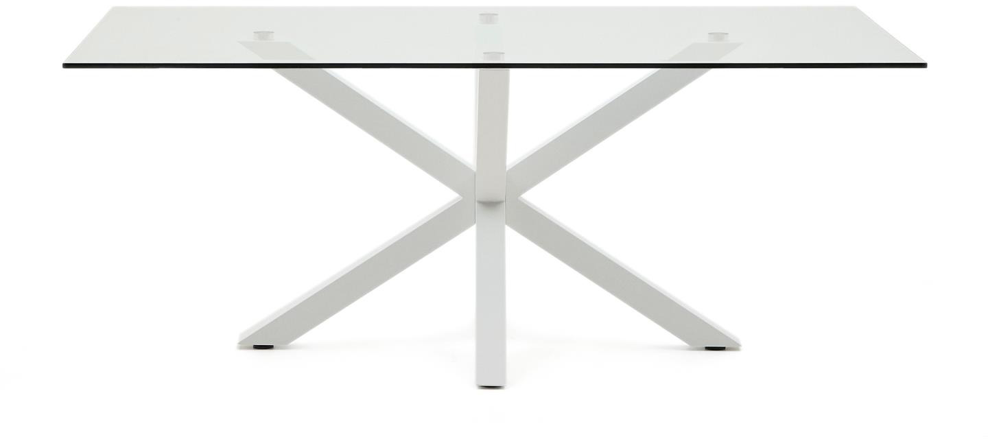 Elegant spisebord i hærdet glas med hvide stålben - Argo tilbud