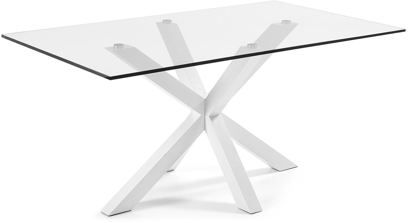Spisebord Kave Home Argo Glasbord Med Hvidt Pulverlakeret Stålstel 160x90