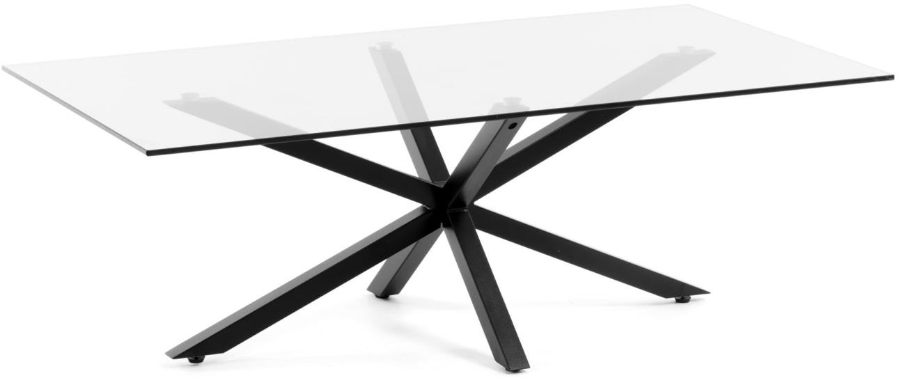 Sofabord Kave Home Argo Moderne Med Hærdet Glasplade Flettet Mat Sort Stålstel 130x170