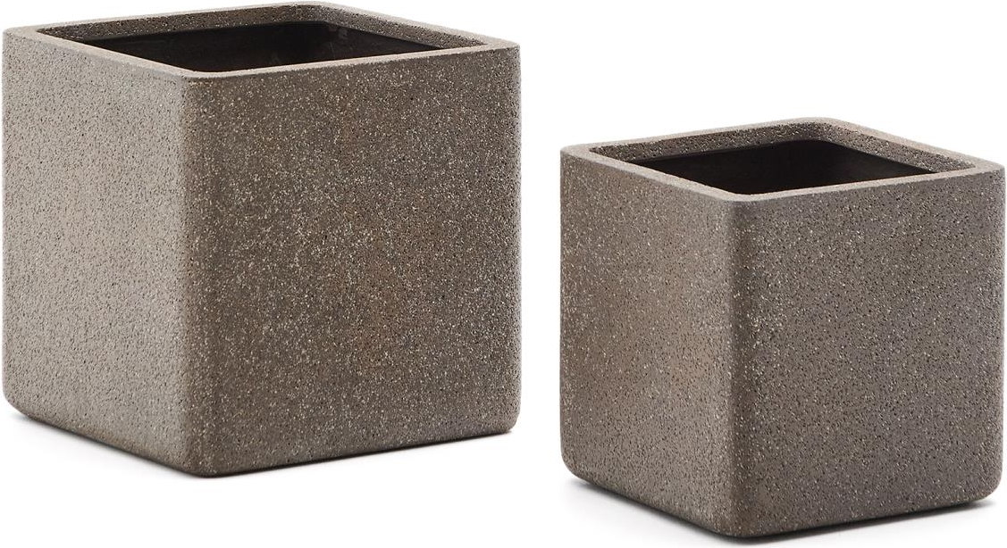 Udendørs Krukkesæt Kave Home Minoa 44ã 44ã 44   Polystone Koksgrå   Stk Med Drænhul