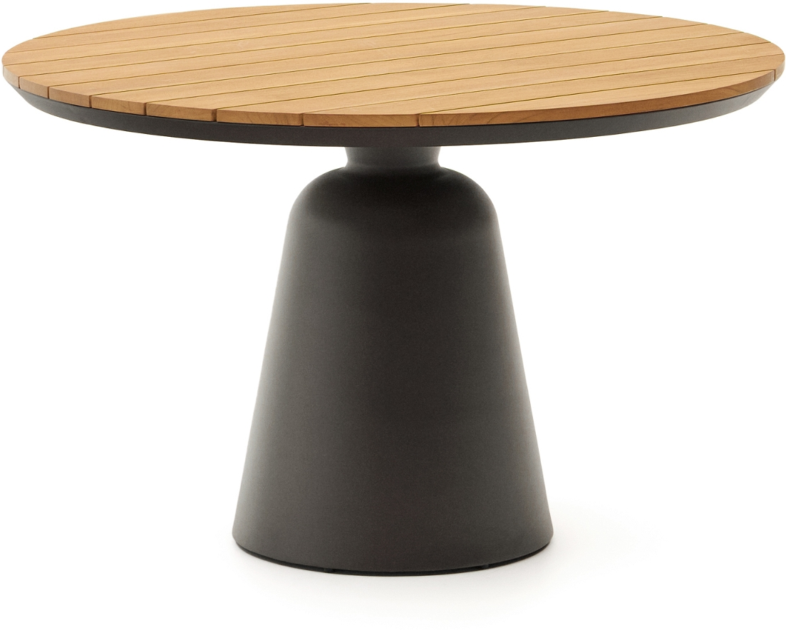 Udendørs Rundt Spisebord Kave Home Tudons ø120   Grafit Aluminium   Olieret Fsc-teak