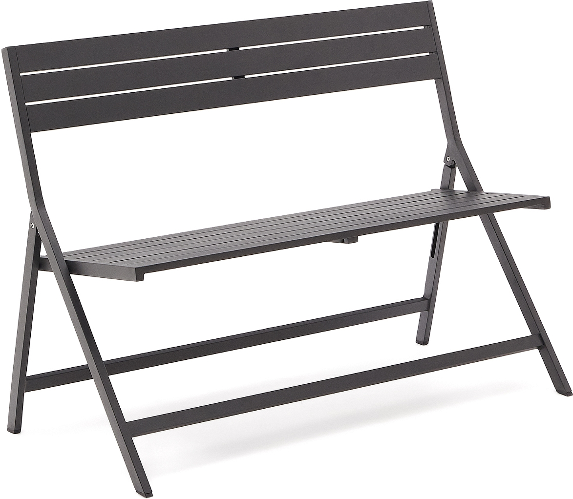 Udendørs Foldbar  -personers Bænk Kave Home Torreta Grafit Pulverlakeret Aluminium 120x57x86