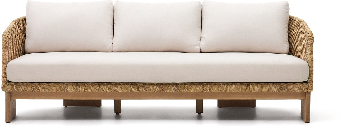 Udendørs  -personers Lounge-sofa Kave Home Xoriguer   Massivt Eukalyptustræ   Aluminium Med Beige Aftagelige Hynder