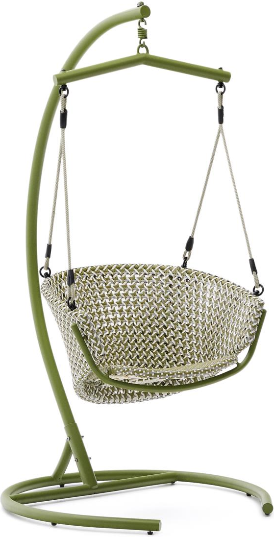 Udendørs Hængestol Kave Home Saliga Grøn Syntetisk Flet   Galvaniseret Stål H207xb102xd102