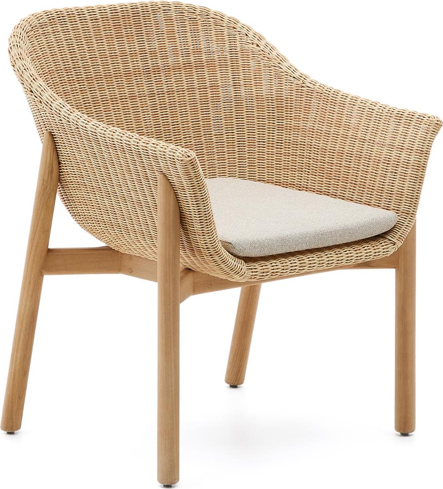 Udendørs Spisebordsstol Med Armlæn Kave Home Galea Beige Teak Aluminium Havestol Med Pude