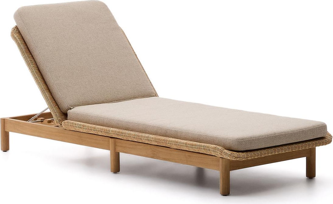 Udendørs Solseng Kave Home Galea   Justerbar Beige Liggestol Med Rattan-detaljer   Teak   Aluminium  Vejrbestandig