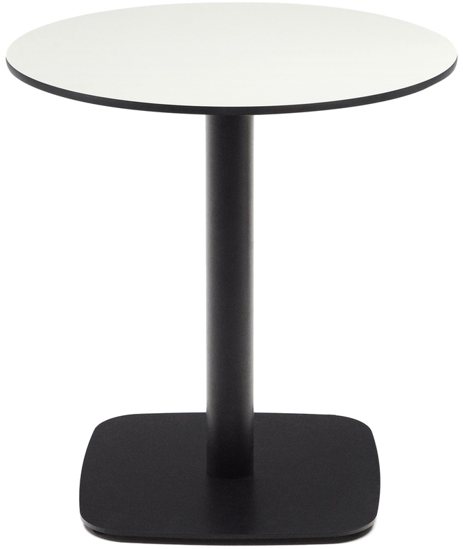 Udendørs Cafébord Kave Home Dina ø68   H70   Hvid Fenolisk Bordplade Sort Metalstel