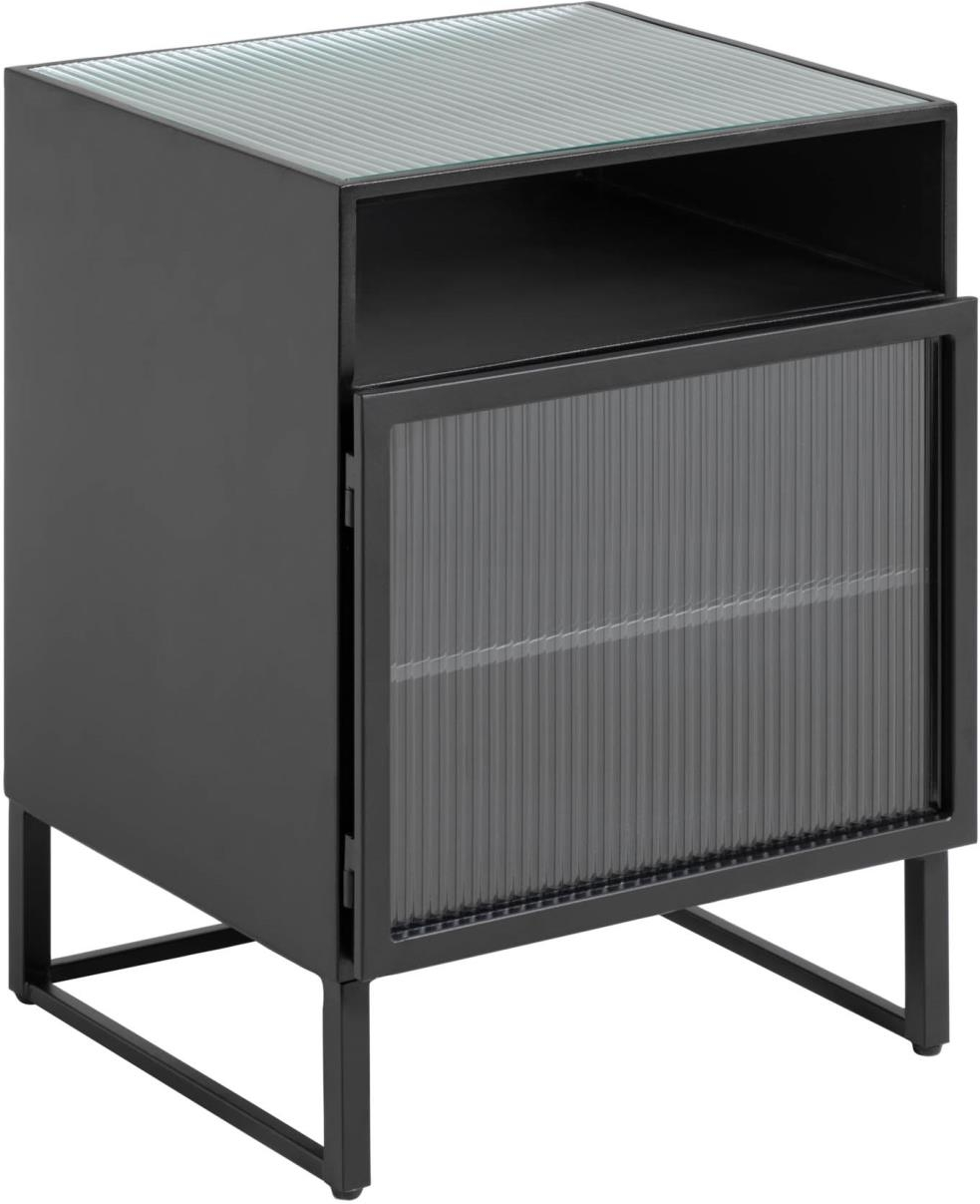 Sengebord Kave Home Trixie Industrielt Sort Stål   Hærdet Glas H58xb41xl45