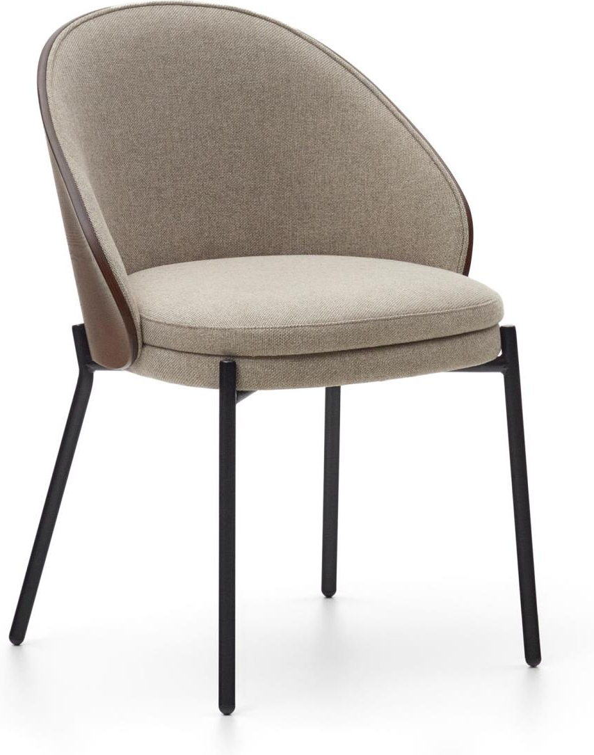 Spisestuestol Kave Home Eamy Nordisk Design   Asketræsfinér Wenge Med Beige Chenillepolstring   Mat Sort Metalstel