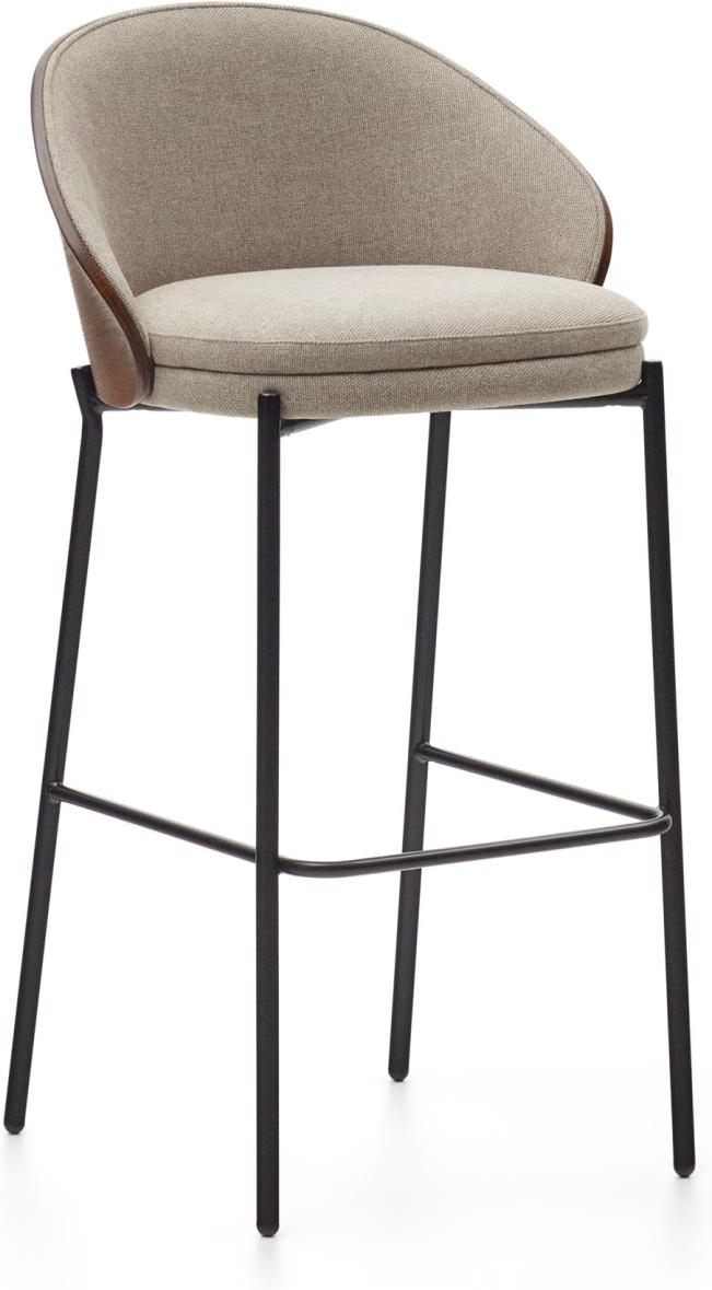 Barstol Skammel Med Ryglæn Kave Home Eamy  Beige Chenille  Asketræsfinér Wenge   Mat Sort Metal