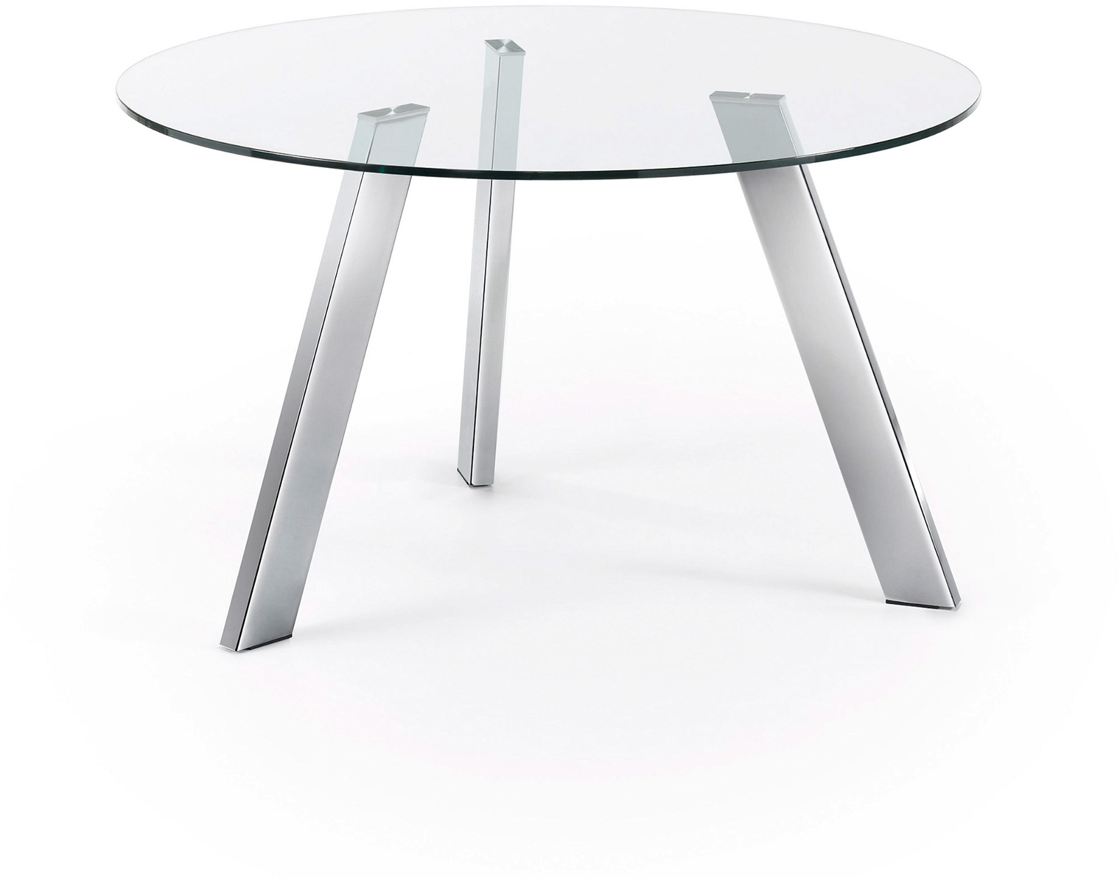 Spisebord Kave Home Carib 130x130   Klar Hærdet Glas Forkromede Stålben Moderne Design