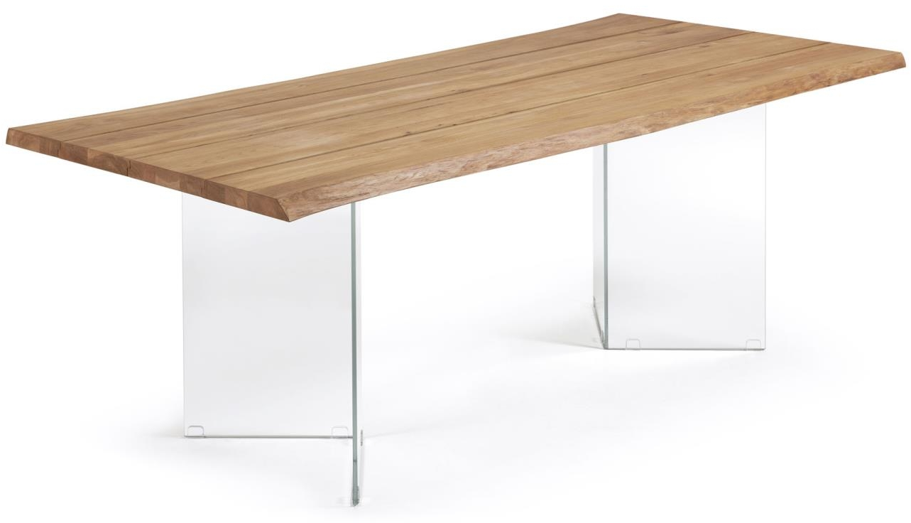 Spisebord Plankebord Kave Home Lotty 220   Massivt Egetræ   Hærdet Glasben