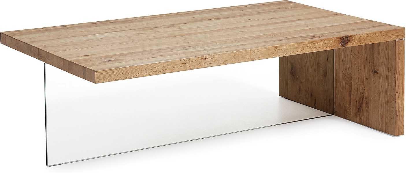 Sofabord Loungebord Kave Home Tulsi Massivt Egetræ   Hærdet Glas Natur Klar 120ã 70ã 38