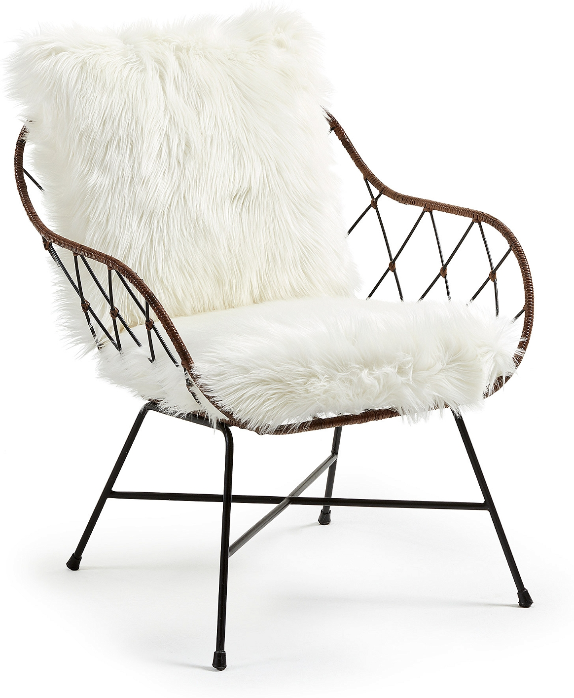 Elegant Hvid Lænestol med Rattan og Aftageligt Betræk