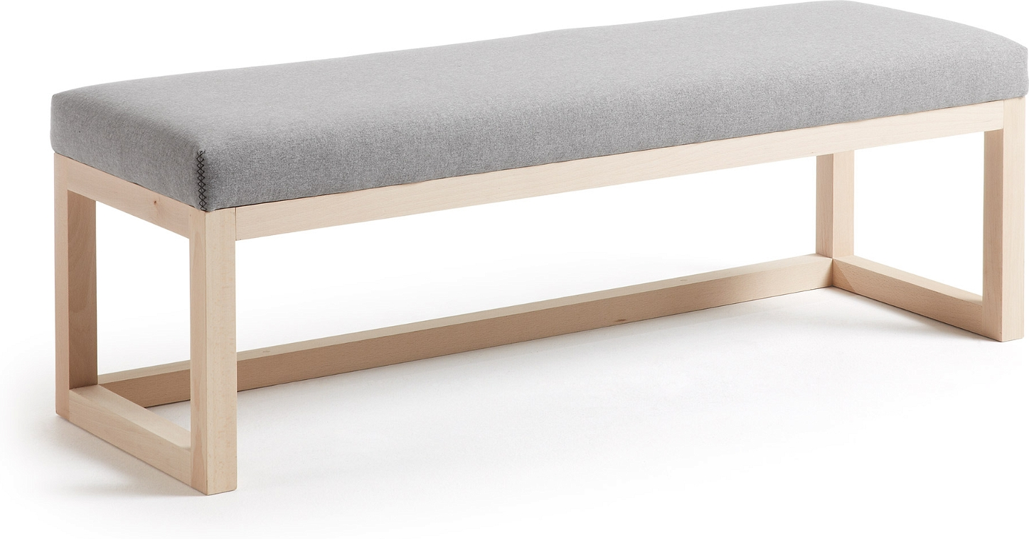 Entrébænk Kave Home Loya 128x42x41   Grå Natur Polstret Stof Med Bøgetræsfødder