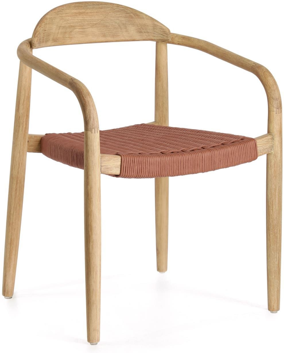 Spisebordsstol Nina   Kave Home Nordisk Design  Massivt Træ   Håndvævet Reb  Stabelbar  Lyserød Natur