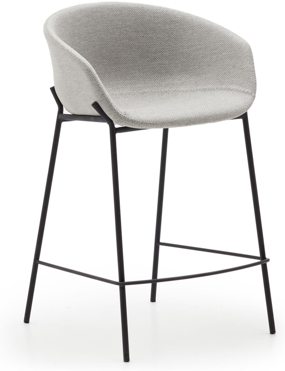 Elegant Barstol Kave Home Yvette i Grå Stof med Armlæn