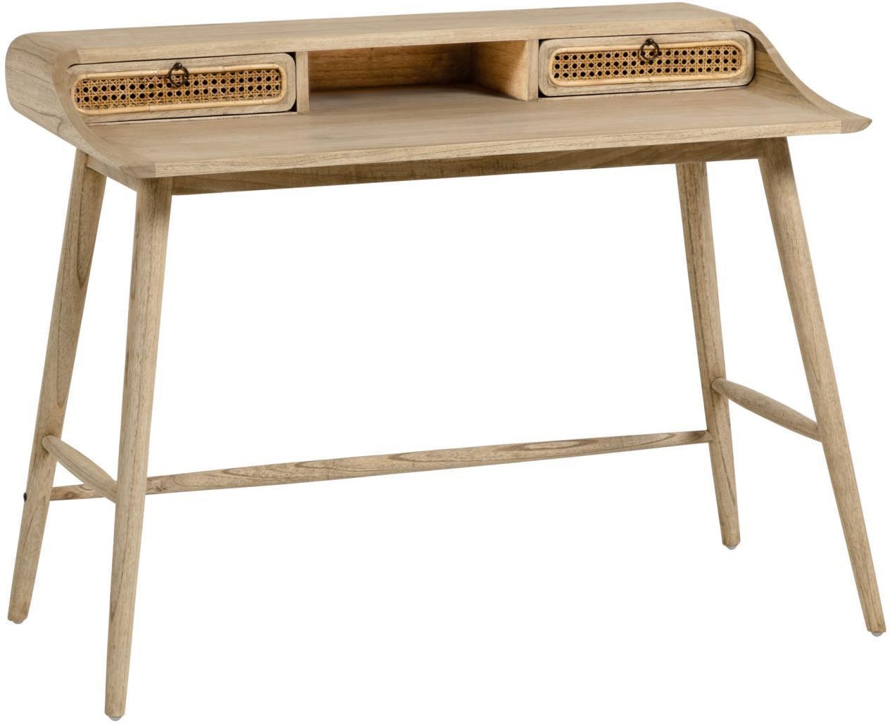 Skrivebord Nalu i Massivt Mindi-træ med Rattan - Stilfuld Elegance