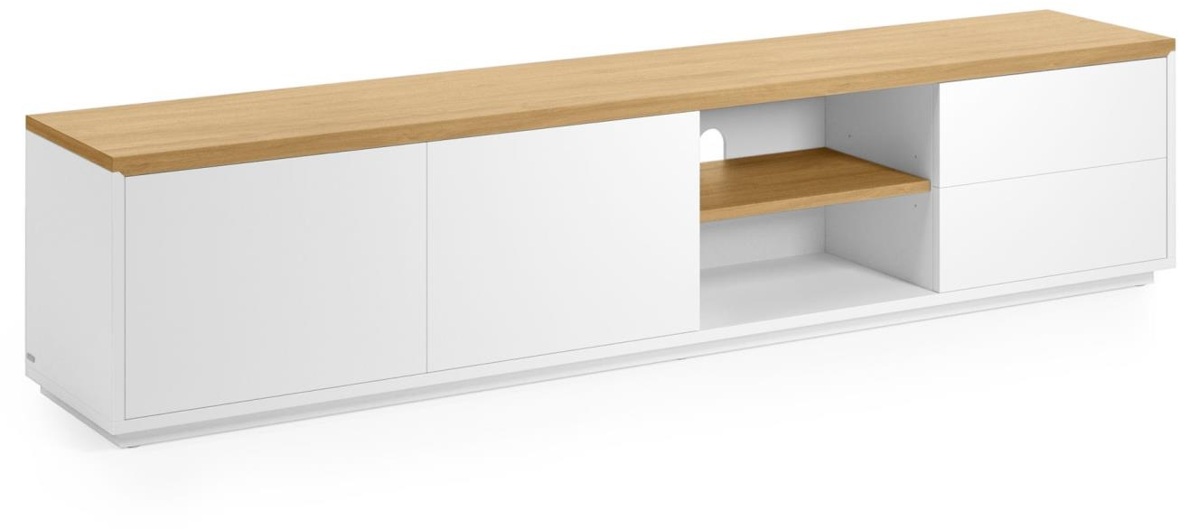 -bord Kave Home Abilen 200x36x44   Hvid Natur Med Egetræsfinér Nordisk Moderne