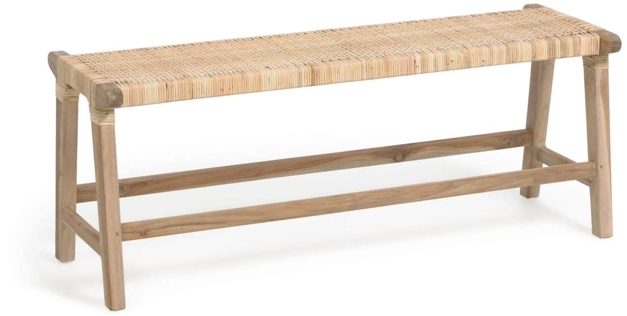 Entrébænk Kave Home Beida Teak   Håndvævet Rattan Rustik L120xb40xh48